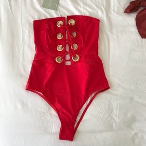 NWT Misguided lace up red swimsuit